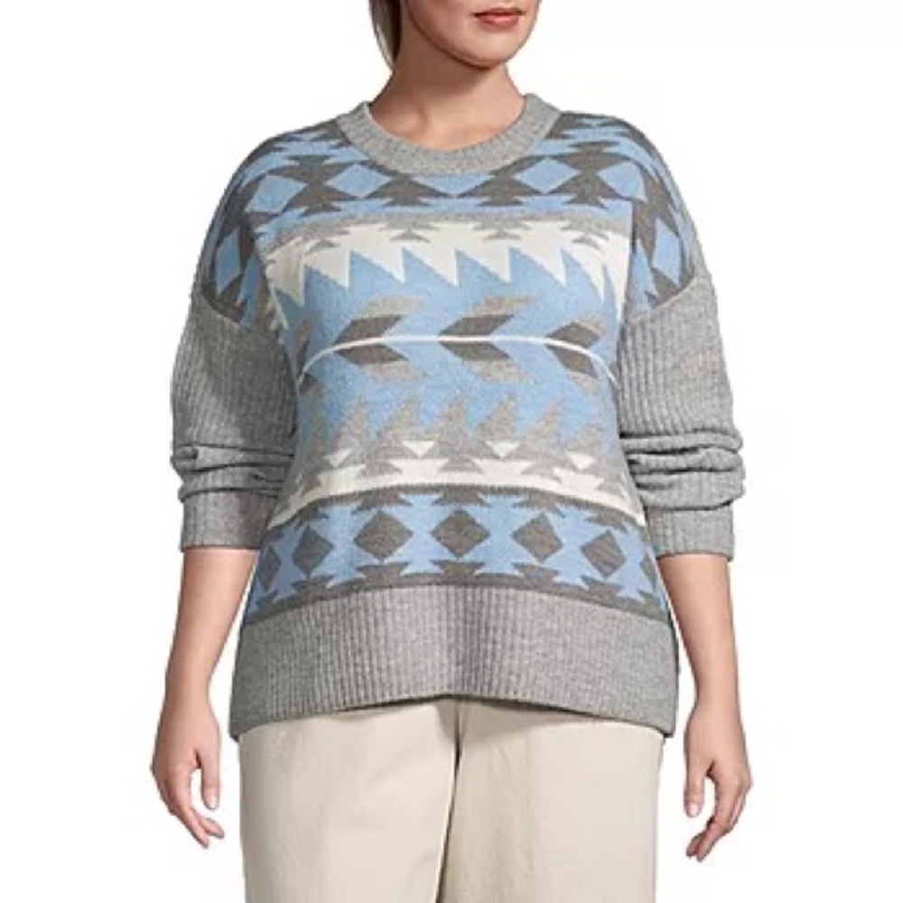 NWT a.n.a Crew Neck Long Sleeve Pullover Sweater - Gray & Blue - Size 1X